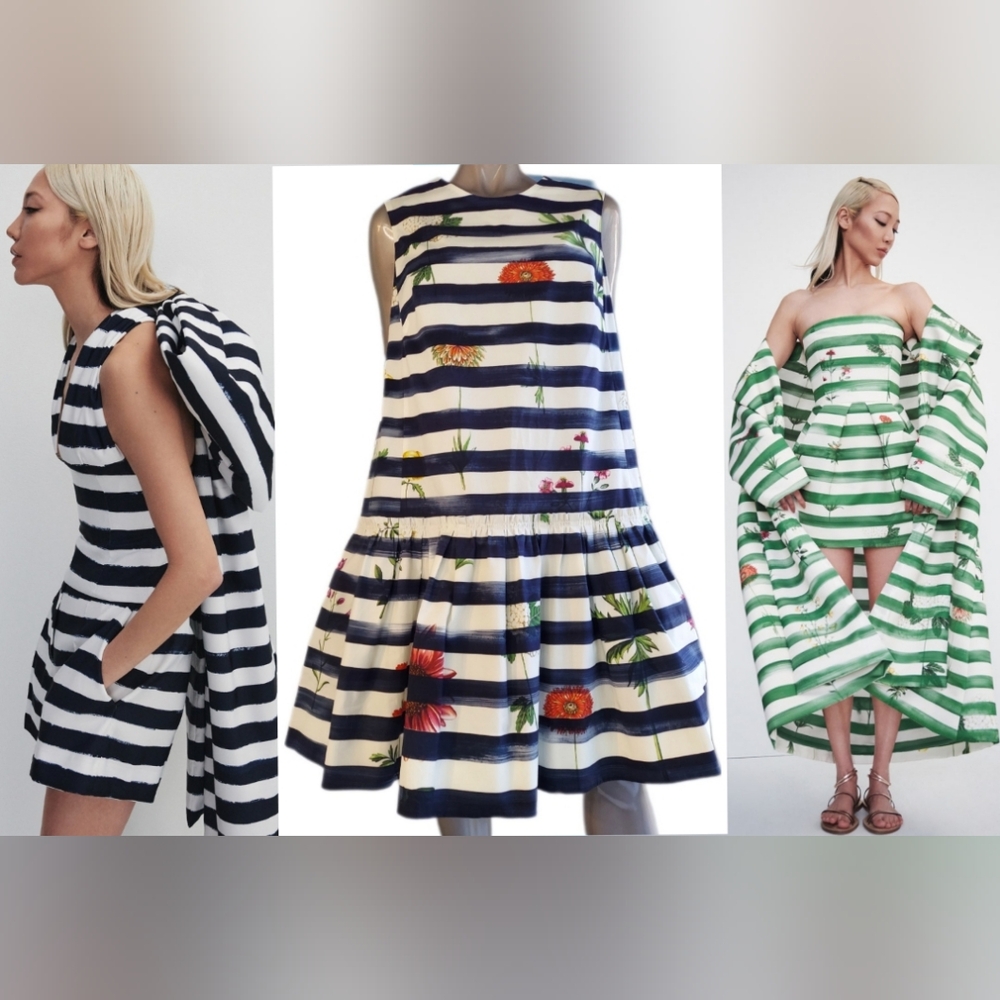 ◇♤$2,800 NEW OSCAR DE LA RENTA BOTANICAL STRIPE DRESS US 14